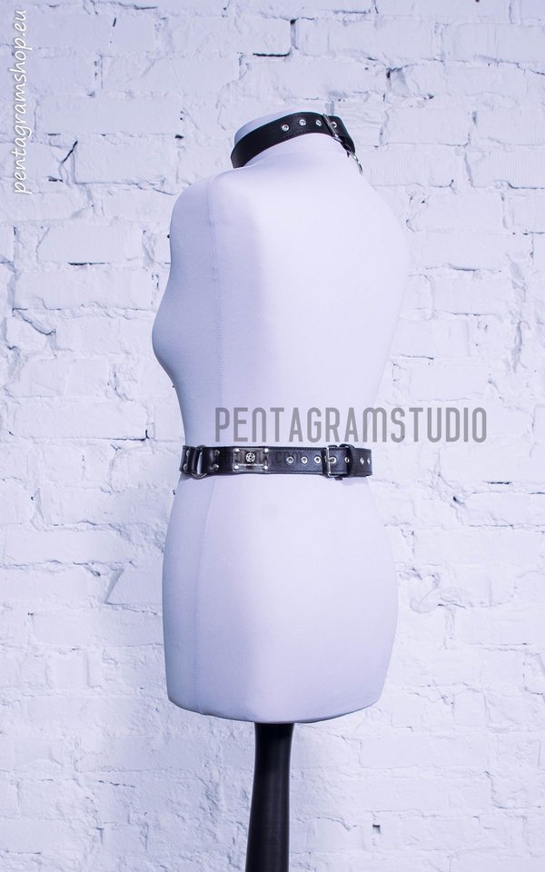 Leather harness with cuffs "Enslaved" - on pentagramshop.eu - pentagramstudio