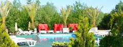 Baldachimy pod palmami w Jacuzzi Club & Resort