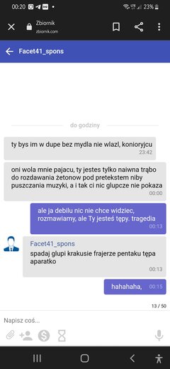 Jakby ktos chciał próbke z kim ma do czynienia.