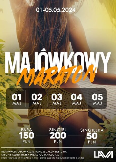 01/02/03/04/05.05.2024r. MAJÓWKOWY MARATON SEX PARTY - LavaClub