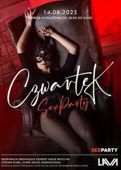 14.08.2025 r. - CZWARTKOWE SEX PARTY - 20:00 - 04:00
