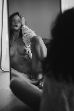 In front of the mirror