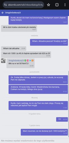 Oszustka kolejna - uważajcie ludzie. 40zł poszło psu w dupę;